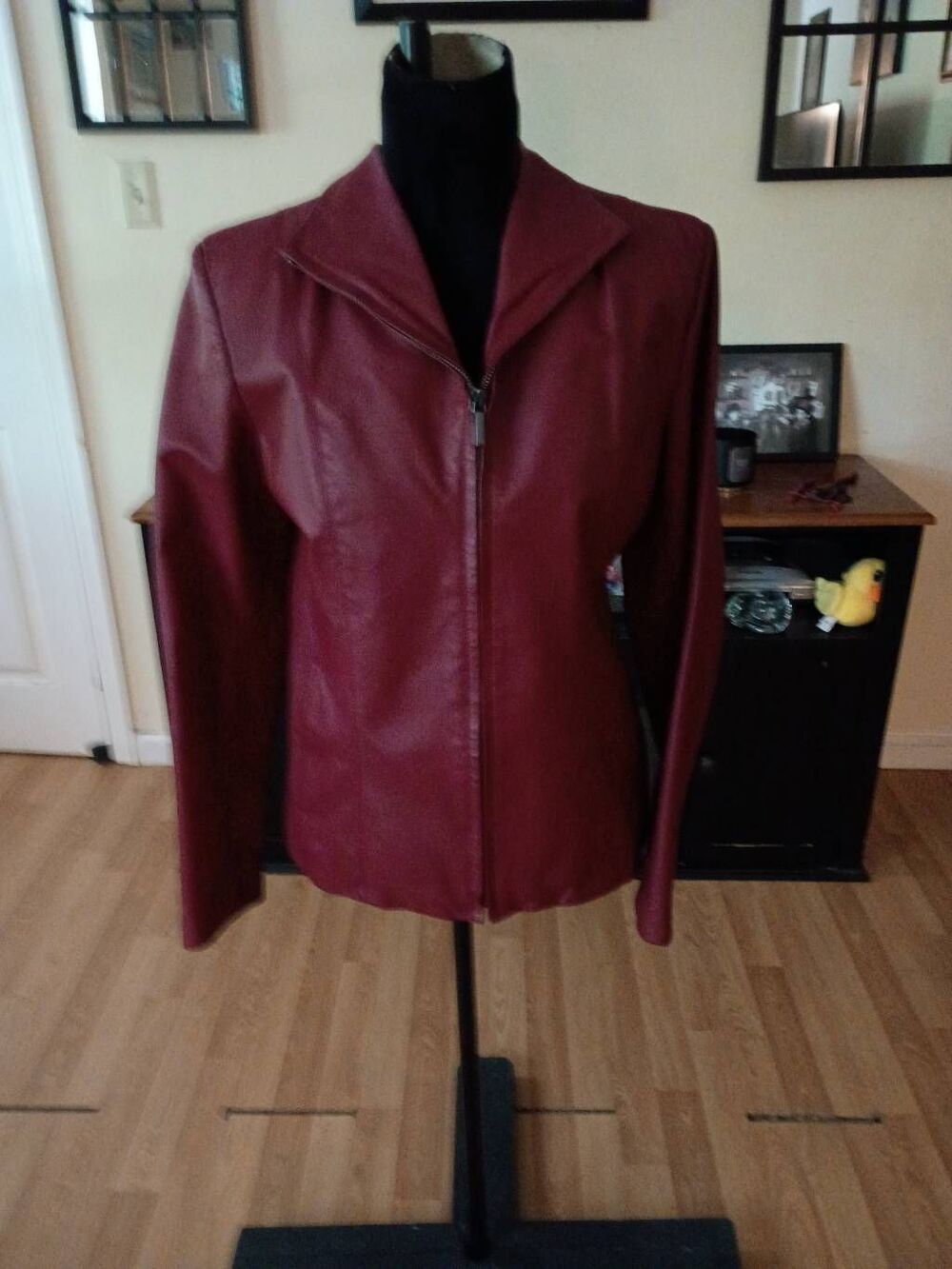 Colebrook Classics Small Burgundy Brown Leather Jacket Full Zip Vintage Collar